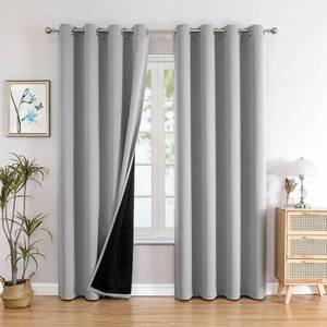 lot 72349 image: 100% Blackout Curtains for Bedroom with Black Liner, 2 Thick Layers Total Blackout Thermal Insulated Grommet Window Curtains 72 Inch Length 2 Panels Set (Light Grey, 52 x 72 Inch) - Retail $36