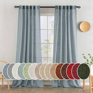 lot 72351 image: Dusty Blue Linen Curtains 96 Inch Long 2 Panels for Bedroom Living Room, Soft Thick Linen Textured Window Drapes Semi Sheer Light Filtering Rod Pocket Back Tab Light Blue Burlap Look Decor - Retail $40