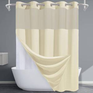 lot 72352 image: Ivory Hotel Shower Curtain with Detachable Liner - 230GSM Waffle Textured, Hotel Grade, Spa Like Bath Curtain,71W x 74H - Retail $36