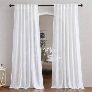 lot 72353 image: White Linen Sheer Curtains and Drapes 84 inches Long, Rod Pocket & Back Tab semitransparent with Light Through Vertical Window Treatments for Sliding Glass Door & Living Room, 52W, Set of 2 - Retail $15