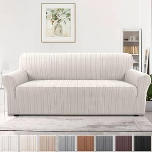 lot 72360 image: High Stretch Sofa Slipcover 1-Piece Couch Cover Non Slip Sofa Cover with Elastic Bottom Thick Soft Sofa Covers Washable Polyester Spandex Jacquard Fabric Stripe Design(Sofa, Ivory) - Retail $39