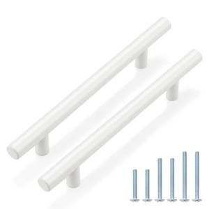 lot 72372 image: 30 Pack5 inch Drawer Pulls Stainless Steel, Modern White Cabinet Pull, Round T bar Handles Dresser Drawer Pulls, Kitchen Cabinet Knob Hardware - Retail $34