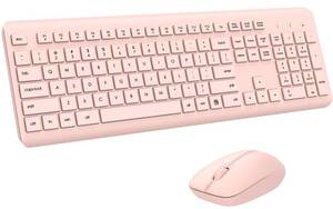 lot 72377 image: Wireless Keyboard and Mouse Combo, Full Size Silent Ergonomic Keyboard and Mouse, Long Battery Life, Optical Mouse, 2.4G Lag-Free Cordless Mice Keyboard for Computer, Mac, Laptop, PC, Windows(Pink) - Retail $20