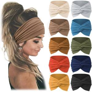 lot 72388 image: 10 PCS Women Headbands African Wide Hair Wrap Extra Turban Head Bands for Lady Large Sport Workout Stretch Non-slip Big Hair Bands - Retail $14