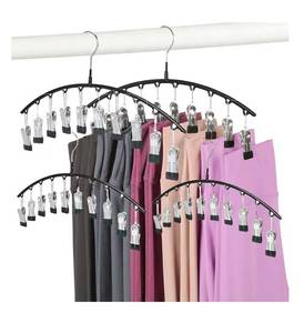 lot 72390 image: Legging Hangers for Closet Organizer, Hat Hangers for Closet 4 Pack with 10 Clips Holds 20 Leggings, Legging Hanger, Pants Storage Organizer Suitable for Socks, Panties, Underwear, Pants (4-Black) - Retail $20