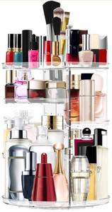 lot 72396 image: Makeup Organizer 360 Rotating Cosmetic Organizer DIY Adjustable Makeup Carousel Spinning Holder Rack, Large Capacity Cosmetic Storage Box Makeup Brushes Organizer for Vanity Countertop - Retail $18