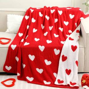 lot 72400 image: Valentines Day Knitted Throw Blanket 50 x 60 Inch Double Sided Reversible Red Heart Blanket Red and White Love Decor Fluffy Microfiber for Wedding Anniversary Party Gift Bed Sofa Chair - Retail $22