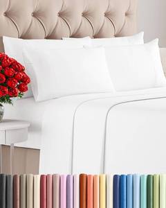 lot 72401 image: King 6 Piece Sheet Set - Comfy, Breathable & Cooling - Soft Hotel Luxury Bedding for Women, Men, Kids, Teens & Children - 1 Flat & 1 Fitted Sheet & 4 Pillowcases w Deep Pockets - Wrinkle Free - White - Retail $35