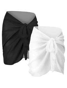 lot 72402 image: 2PCS Sarong Wraps for Women, Beach Cover Ups for Women, Chiffon Sarong Swimsuit Coverup for Pool, Summer Wear (BlackWhite,L) - Retail $12