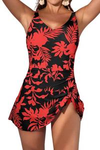 lot 72410 image: One Piece Swim Dress Swimsuits for Women Tummy Control Swimdress Skirt V Neck Bathing Suit L - Retail $39