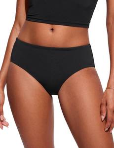 lot 72413 image: Mid Waisted Bikini Bottoms for Women - Full Coverage Bathing Suit Swimsuit Basic Swim Briefs Black Medium - Retail $115