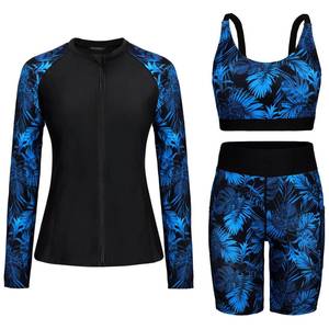 lot 72425 image: Long Sleeve Swimsuits for Women Full Coverage Bathing Suit Rash Guard Shirt with Swim Shorts Royal Blue M - Retail $77