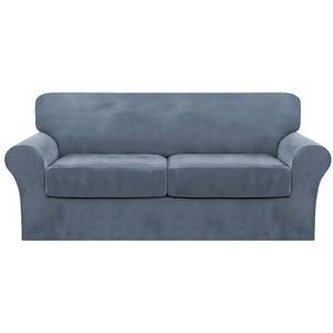 lot 72431 image: 3 Piece Sofa Covers Velvet for 2 Cushion Couch Stretch Loveseat Slipcover with Individual Seat Elastic Furniture Protector for Pets (Sofa, Stone Blue) - Retail $51