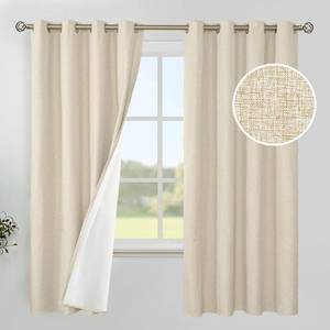 lot 72434 image: Natural Linen Blackout Curtains 63 Inch Length for Bedroom, Thermal Insulated Drapes with Grommet Room Darkening for Living Room Window Energy Saving, 2 Panels, 52 X 63 Inch - Retail $28