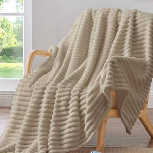 lot 72435 image: Twin Blanket for Couch & Bed, 300GSM Soft & Warm Fleece Blanket, Decorative and Giftable Striped Linen Blankets for Women, Men, 60x80 - Retail $24