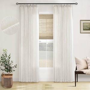 lot 72437 image: Pinch Pleated Linen Curtains 96 Inches Long for Living Room 2 Panel Set Cream Ivory Light Filtering Pinch Pleat Hooks Rings Back Tab Neutral Boho Farmhouse 96 Inch Curtain Drapes for Bedroom Window - Retail $47