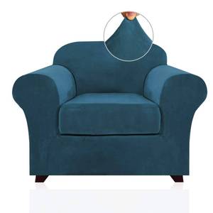 lot 72439 image: Velvet Plush Couch Cover Stretch 2 Piece Chair Cover Chair Slipcover Washable Furniture Protector Couch Soft with Elastic Bottom Armchair Cover Width Up to 49 Inch(Small, Deep Teal) - Retail $35