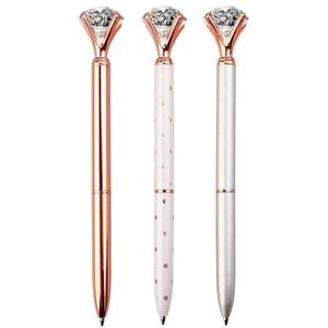 lot 72441 image: 3 PCS Ballpoint Pens Large Crystal Diamond Pen Bling Metal Office and School, SilverWhite Rose Polka DotRose Gold, Include 3 Pen Refills - Retail $7