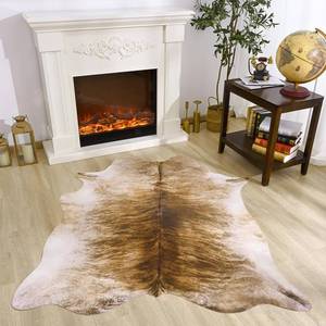 lot 72449 image: Faux Cow Hide Rug Large, Premium Western Home Decor Cow Print Rugs for Living Room, Faux Leather Animal Cowhide Bedroom Carpet, Dining Traditional Cow Pattern Stuff Carpet, Yellow 3.6x2.3 Feet - Retail $13