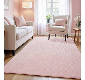 lot 72460 image: Ultra Soft Pink Area Rug for Girls Bedroom, 4x6 Modern Geometric Shag Rugs with Nonslip Backing for Living Room, Washable Fuzzy Carpet for Cozy Kids Room Nursery - Retail $25