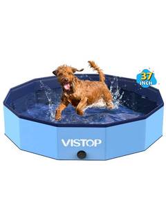 lot 72469 image: Medium Foldable Dog Pool, Hard Plastic Shell Portable Swimming Pool for Dogs Cats and Kids Pet Puppy Bathing Tub Collapsible Kiddie Pool (37 inch.D x 7.8inch.H, Blue) Visible Use. - Retail $36