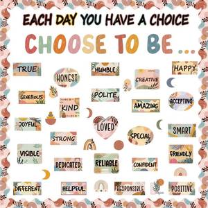 lot 72473 image: Boho Motivational Bulletin Board Classroom Decorations Set Inspirational Posters Classroom Decor Choose to Be Positive Accent Cutouts Wall Door Decor for Teachers Back to School Supplies - Retail $10