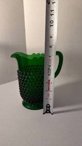 lot 1426 image: Vintage emerald glass hobnail pitcher