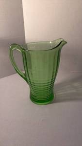 lot 1427 image: Green Depression Glass Pitcher with Ribbed Base