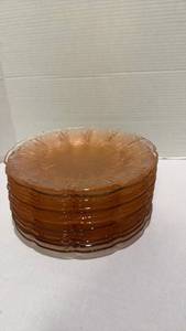 lot 1451 image: Vintage pink depression glass cherry blossom 9 in plates