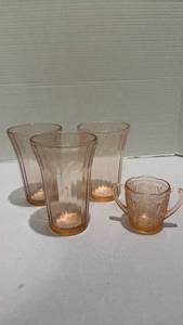 lot 1453 image: Vintage pink depression glass cherry blossom cups