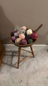 lot 1952 image: Wooden Bowl with Handle and Decorative Orb Set