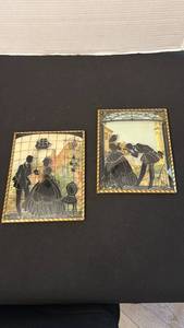 lot 1069 image: Colonial silhouette art prints in curved glass frames 8x6 in