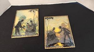 lot 1070 image: Colonial silhouette art prints in curved glass frames 8x6 in