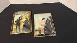 lot 1071 image: Colonial silhouette art prints in curved glass frames 8x6 in