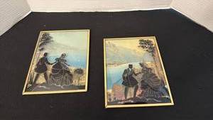 lot 1072 image: Colonial silhouette art prints in curved glass frames 8x6 in