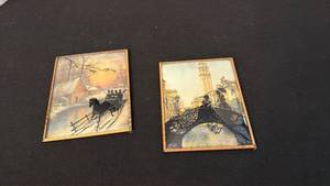 lot 1073 image: Colonial silhouette art prints in curved glass frames 5x4 in
