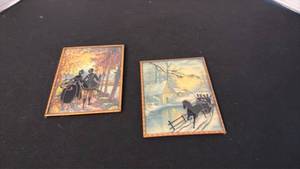 lot 1074 image: Colonial silhouette art prints in curved glass frames 5x4 in