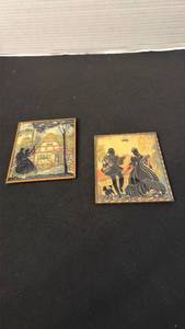 lot 1075 image: Colonial silhouette art prints in curved glass frames 5x4 in