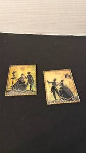 lot 1077 image: Colonial silhouette art prints in curved glass frames 5x4 in