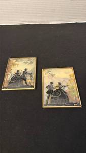 lot 1078 image: Colonial silhouette art prints in curved glass frames 4.5 x 3.5 in