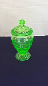 lot 1104 image: Uranium glass lidded candy jar