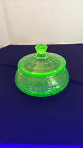 lot 1106 image: Lidded uranium glass candy jar