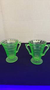 lot 1114 image: Uranium glass creamer and pitcher set