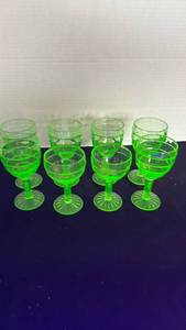 lot 1140 image: Block optic uranium glass wine goblets (8)