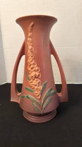 lot 1157 image: Roseville Pottery pink double handled vase