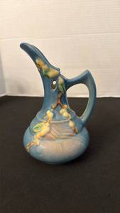 lot 1165 image: Roseville Pottery Clematis Blue Ewer Pitcher