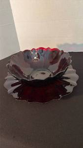 lot 1227 image: Anchor Hocking oyster and pearl ruby glass platter and bowl