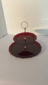lot 1230 image: Avon Cape Cod ruby glass 2-tier server