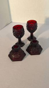 lot 1231 image: Avon Cape Cod ruby glass candlesticks and more