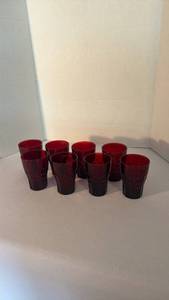 lot 1242 image: Anchor Hocking ruby glass high point water glasses